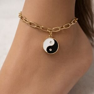 Gold Yin Yang Charm Anklet – Women’s Chain Ankle Bracelet Fashion Jewelry